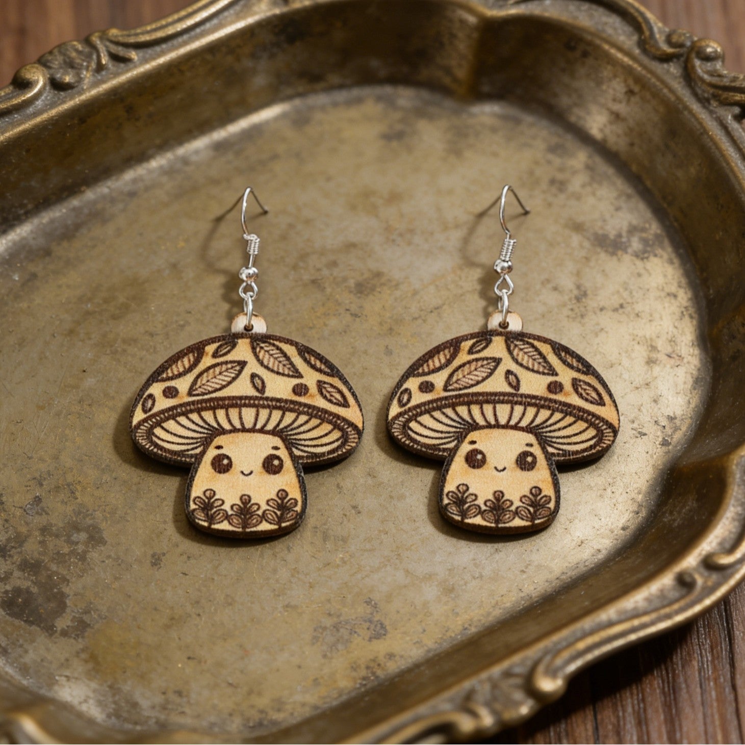 Wholesale Leopard Print Mushroom Wooden Earrings