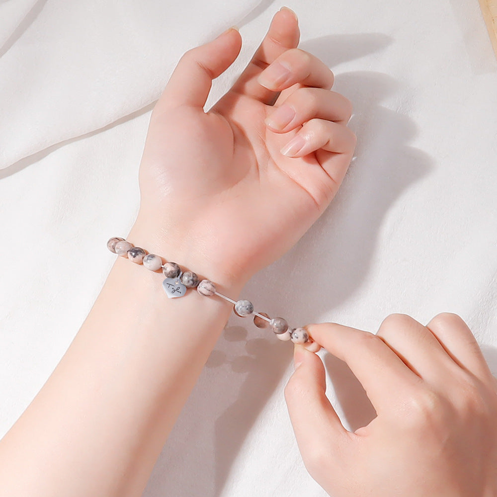 Wholesale Pink Zebra Bracelet Peach Heart GUTS Natural Stone Bracelet ACC-BT-Shic002