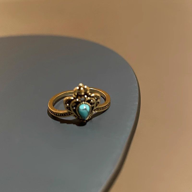 Wholesale Geometric Heart Rhinestone Ring,  Adjustable Opening Alloy Crown Iris Design,  Fashion Accessory Boutique Resale