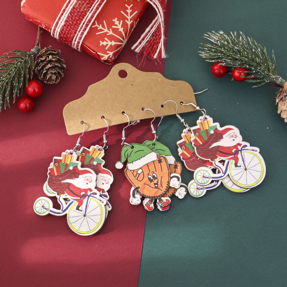Wholesale Christmas-themed painted wooden earrings