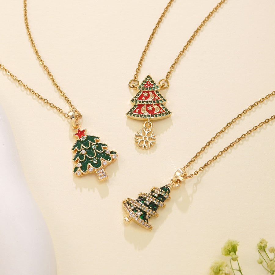 Wholesale Christmas stainless steel  micro-inlaid  bowknot necklace