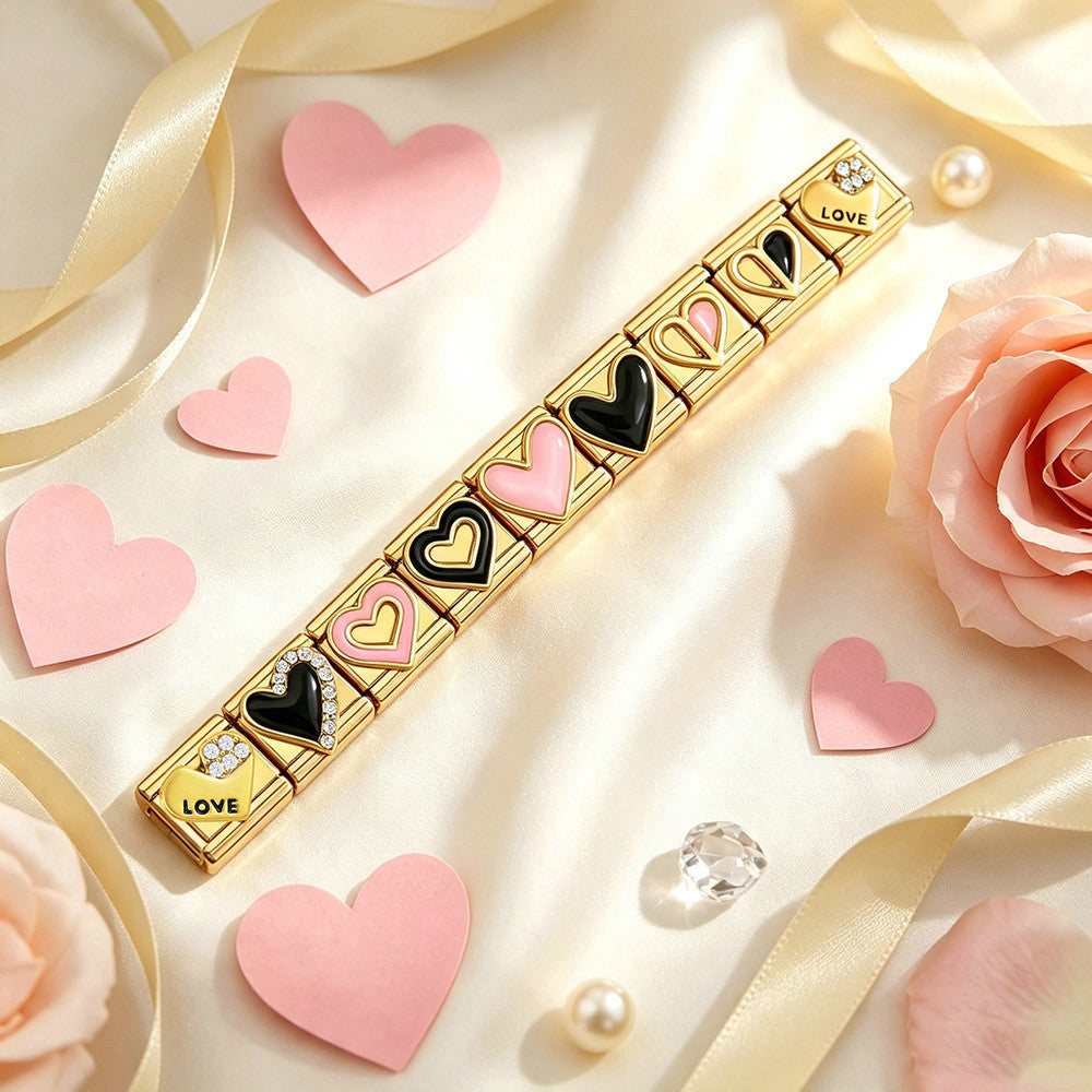 Wholesale Black Pink Heart Bow Stainless Steel DIY Elastic Bracelet Chic Jewelry Accessory For Everyday Wear
