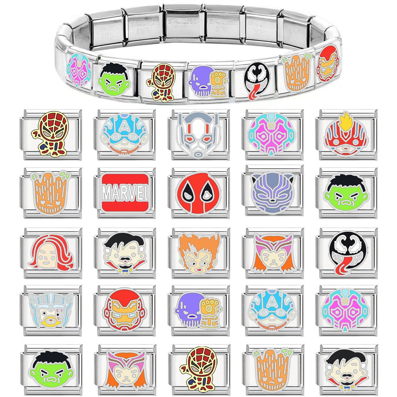 Wholesale Module Bracelet DIY Watch Strap  Superhero Pattern DIY Italian Charms Bracelet