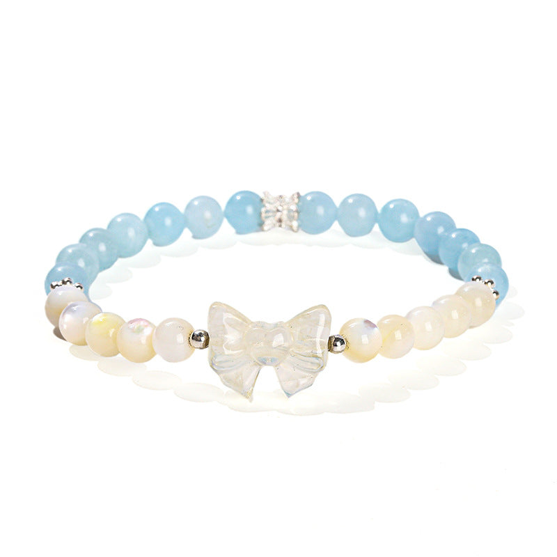 Wholesale Natural Aquamarine White Bead Bow Bracelet