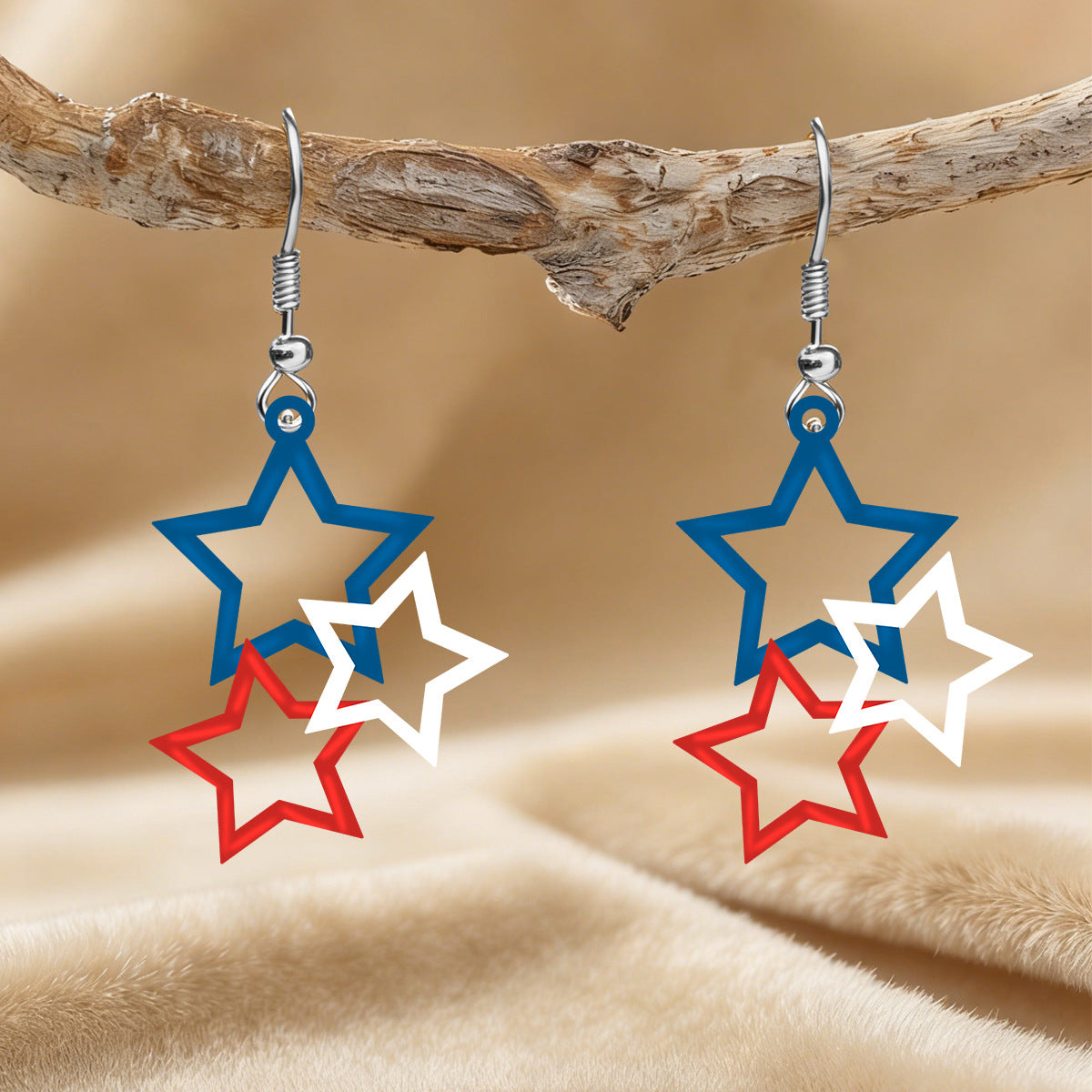 Wholesale Independence Day Red,  White,  and Blue American Flag Star  Heart Acrylic Earrings