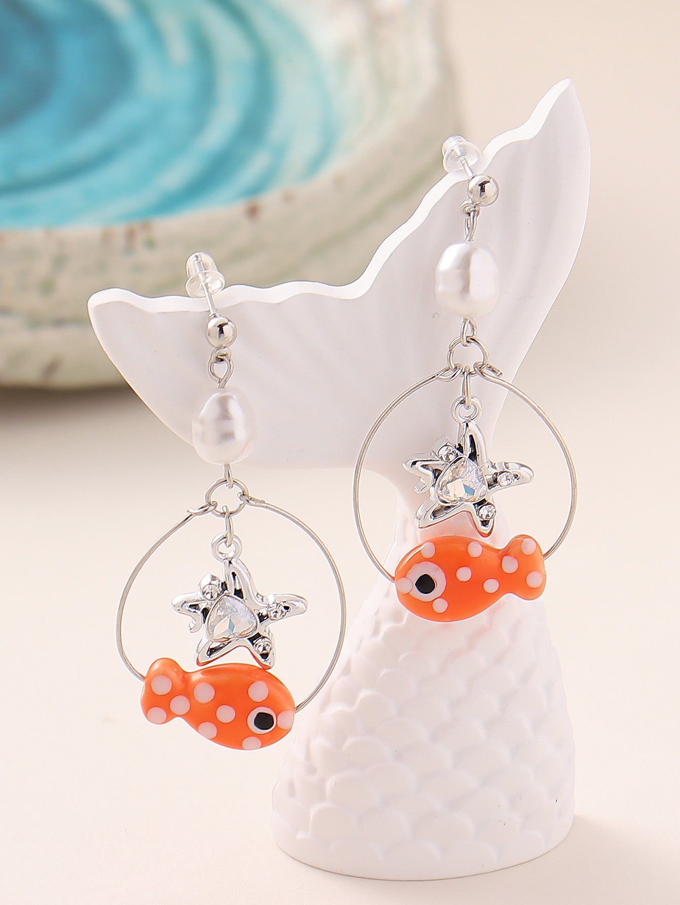 Wholesale Ocean cartoon cute little fish love star pendant earrings