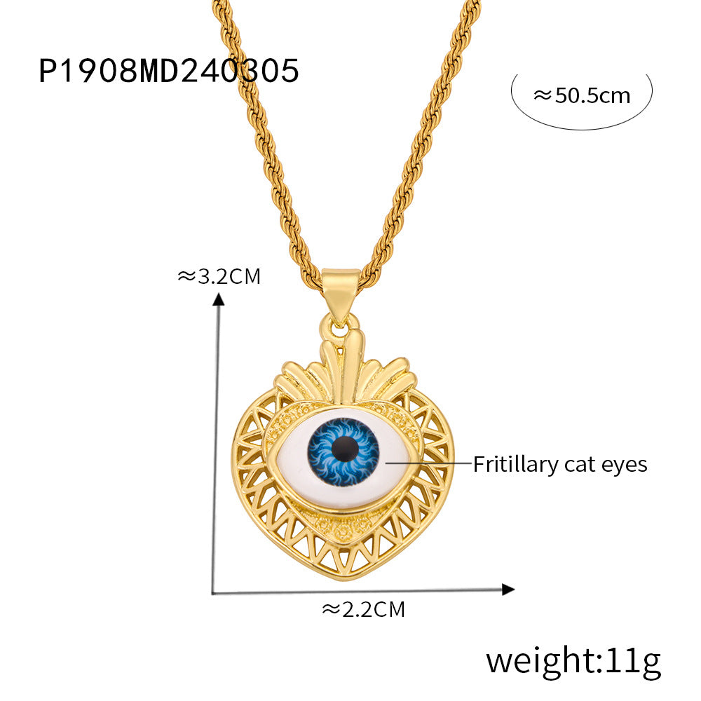 Wholesale Vintage Evil Eye Titanium Steel Gold Plated Diamond Hollow Pendant Necklace ACC-NE-MiLi006
