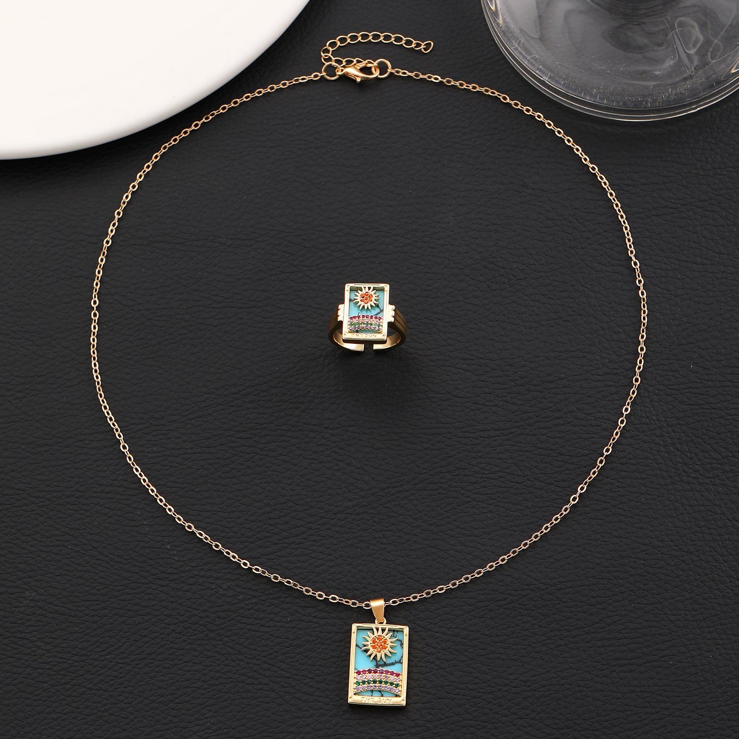 Vendita all'ingrosso Anelli con collana a goccia rettangolare con pendente retrò