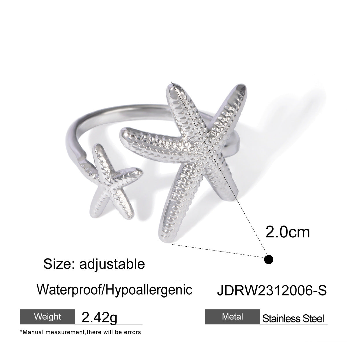 Wholesale 18K gold stainless steel starfish asymmetric ring