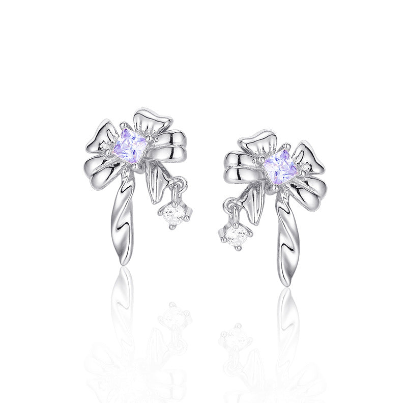 Wholesale Bow S925 Sterling Silver Earrings Jewelry Zirconia Earrings