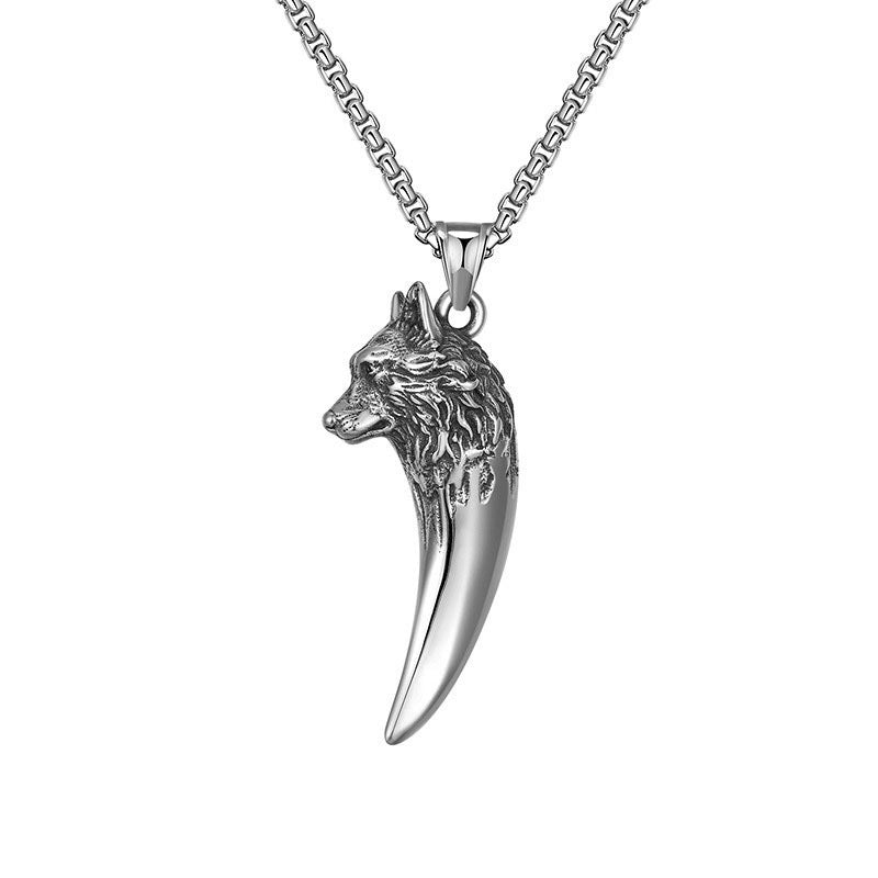 Wholesale Electroplated Alloy Retro Wolf Head Pendant Necklace Men' s Fashion Accessory