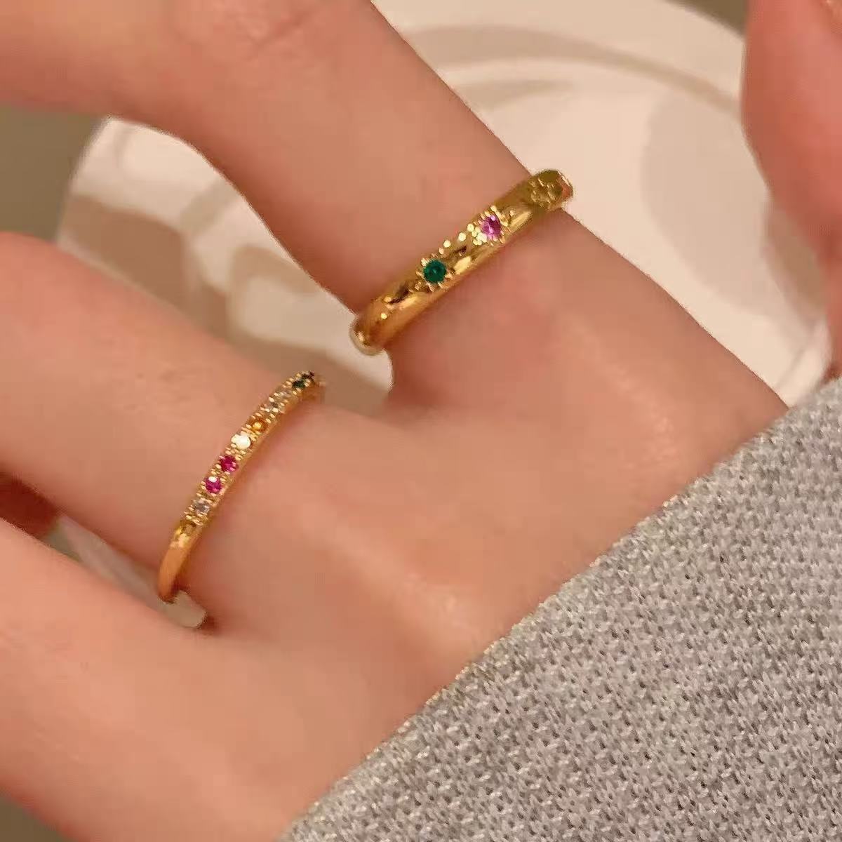 Wholesale Rainbow Titanium Steel Zircon Row Ring,  Trendy Style Fashion Jewelry Accessory for Women