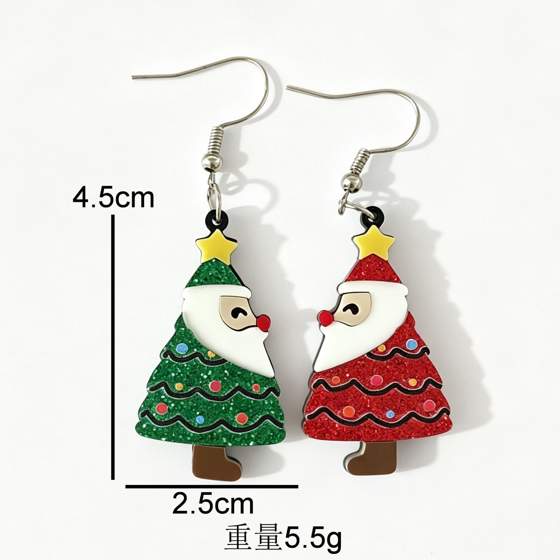 Wholesale Christmas  Tree Acrylic Earrings Double Layer Glitter Fun Design Festive Party Fashion Accessory Holiday Gift