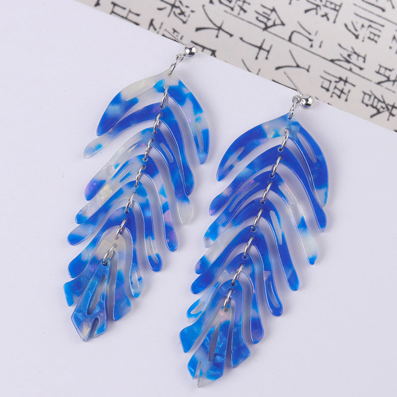 Wholesale leaf earrings fresh simple leaf acrylic acetate earrings Tassel Style