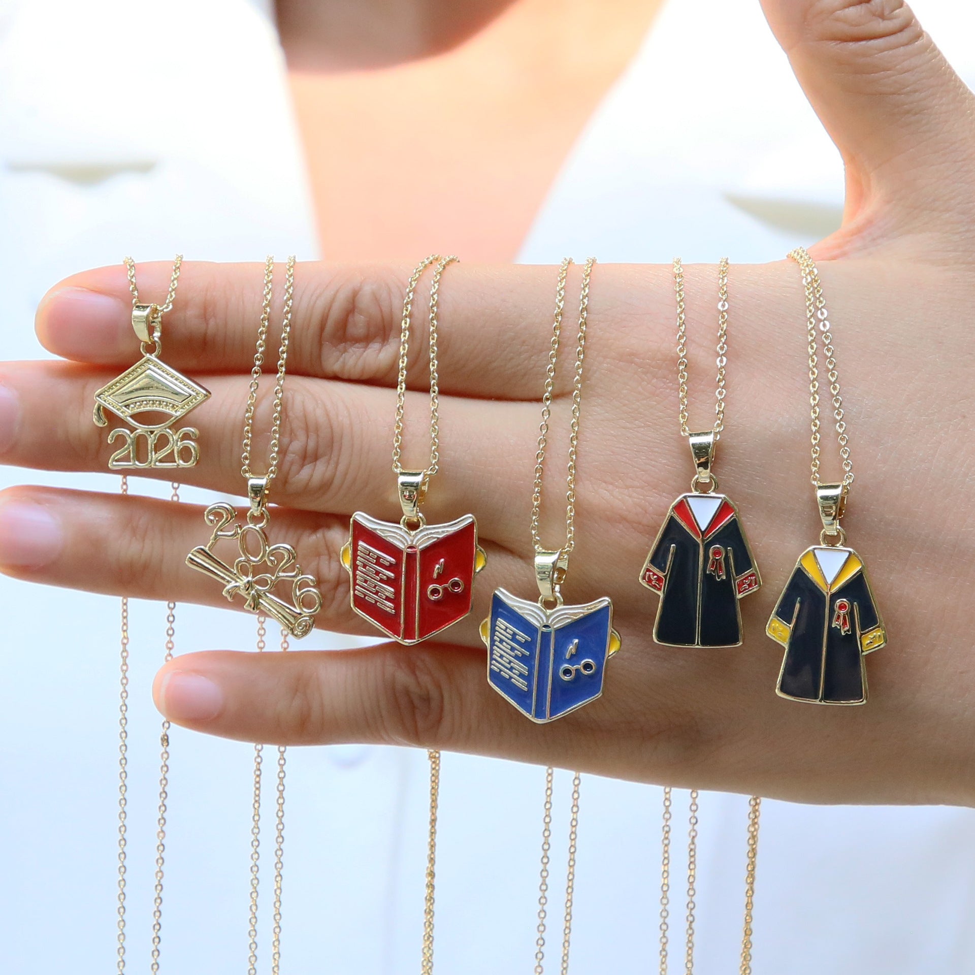 Wholesale Brass real gold electroplated doctoral hat and gown graduation season necklace