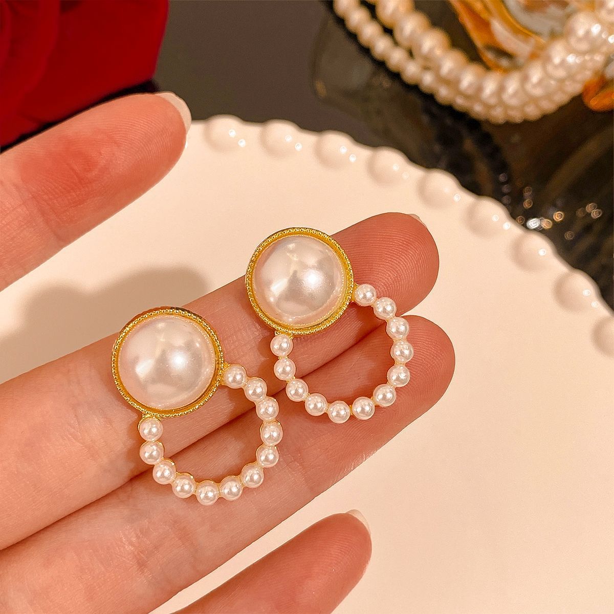 Wholesale Trendy Heart Shape Love Earrings in Burgundy Alloy - Boutique Accessory