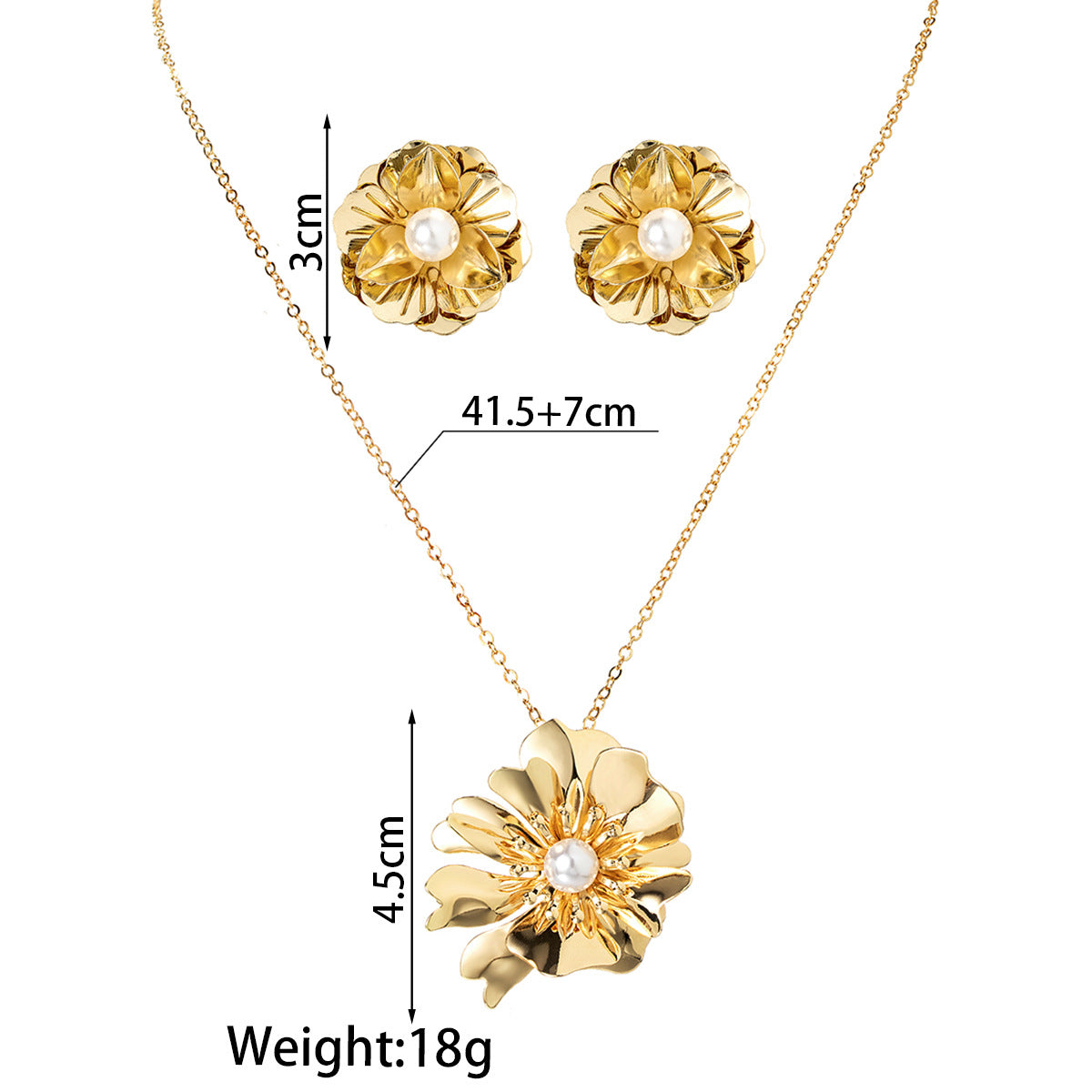 Wholesale Pearl Metal Flower Women's Necklace Earring Set