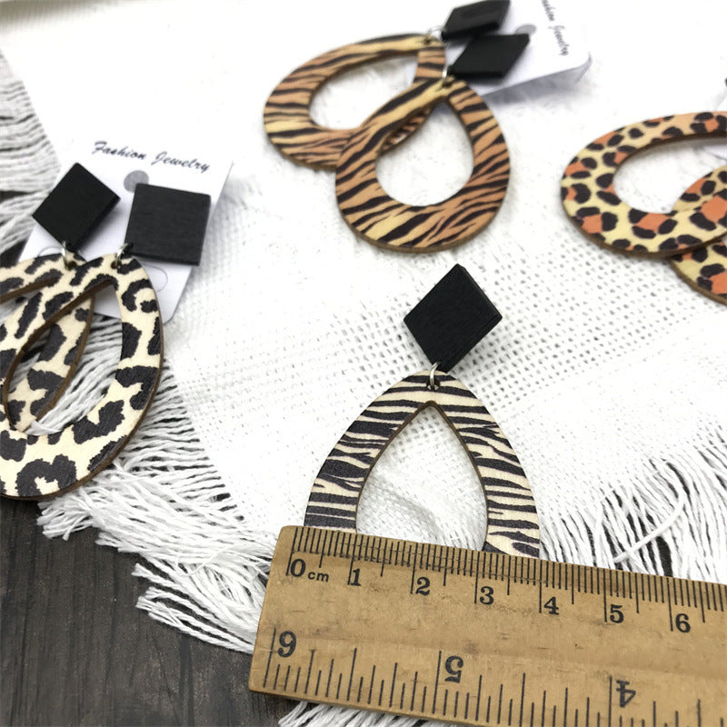 Wholesale Vintage Boho Leopard Zebra Print Wooden Earrings ACC-ES-FX008