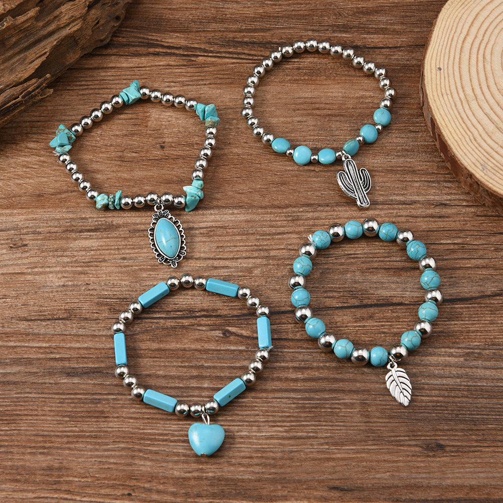 Wholesale Bohemian Style Beaded Bracelet Leaf Love Turquoise Fashion Combination Hot Selling Bracelet
