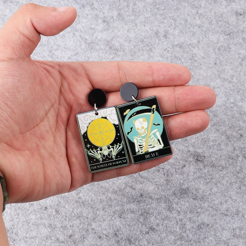 Wholesale Trendy Punk Skull Tarot Acrylic Earrings  Fashion Accessory