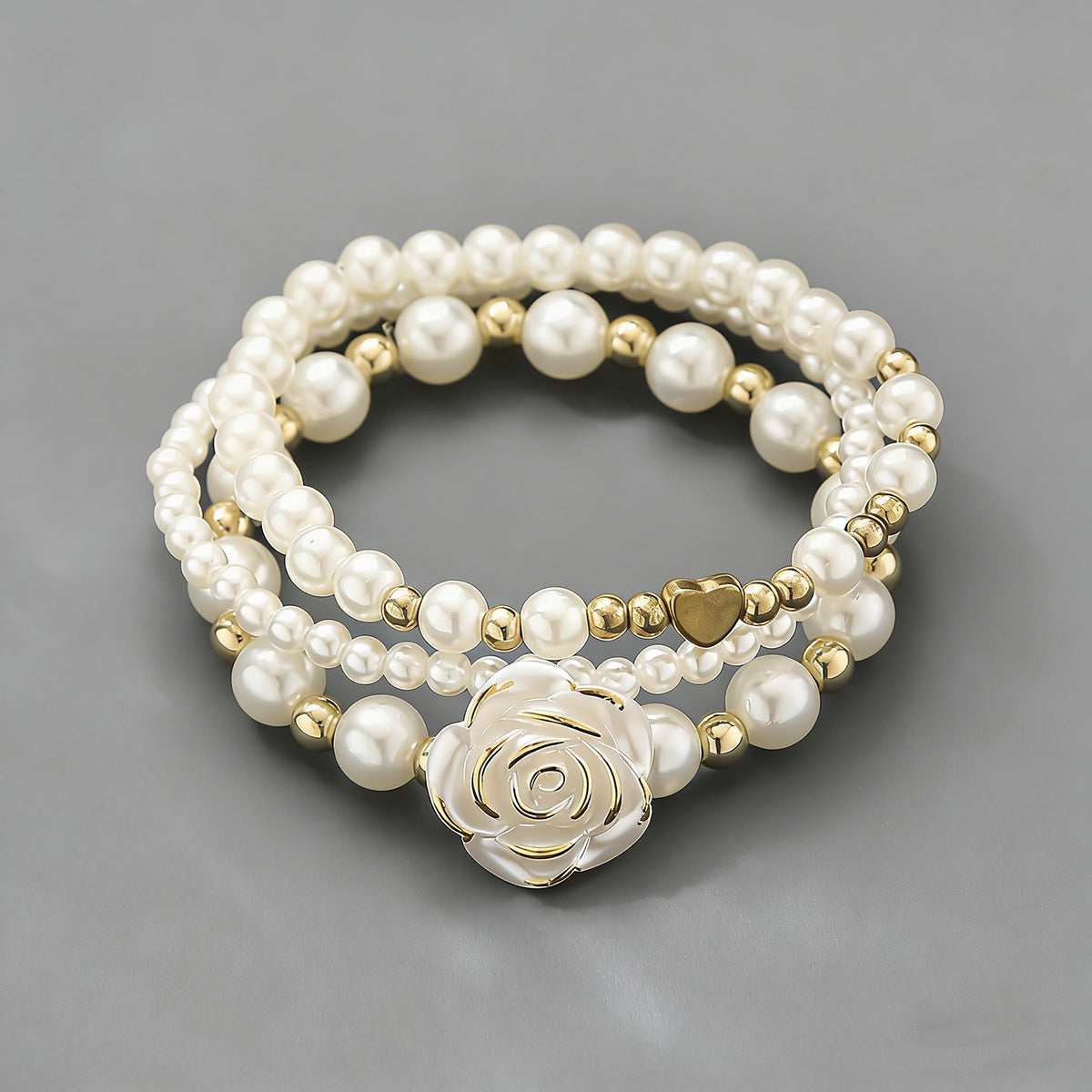 Wholesale Pearl 3 Piece Women S Heart Flower Elastic Stacking Bracelet Set Fashion Accessory Gift For Everyday Wear