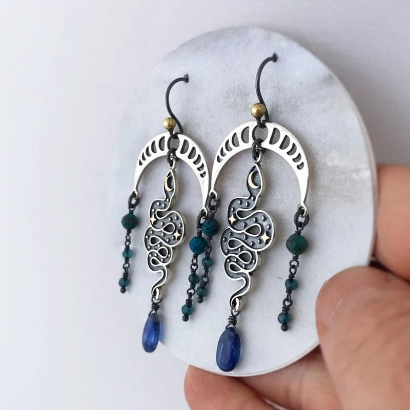 Wholesale  moon snake earrings blue crystal tassel pendant earrings