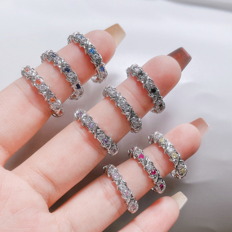 Wholesale light luxury cross multi-color zircon design ring