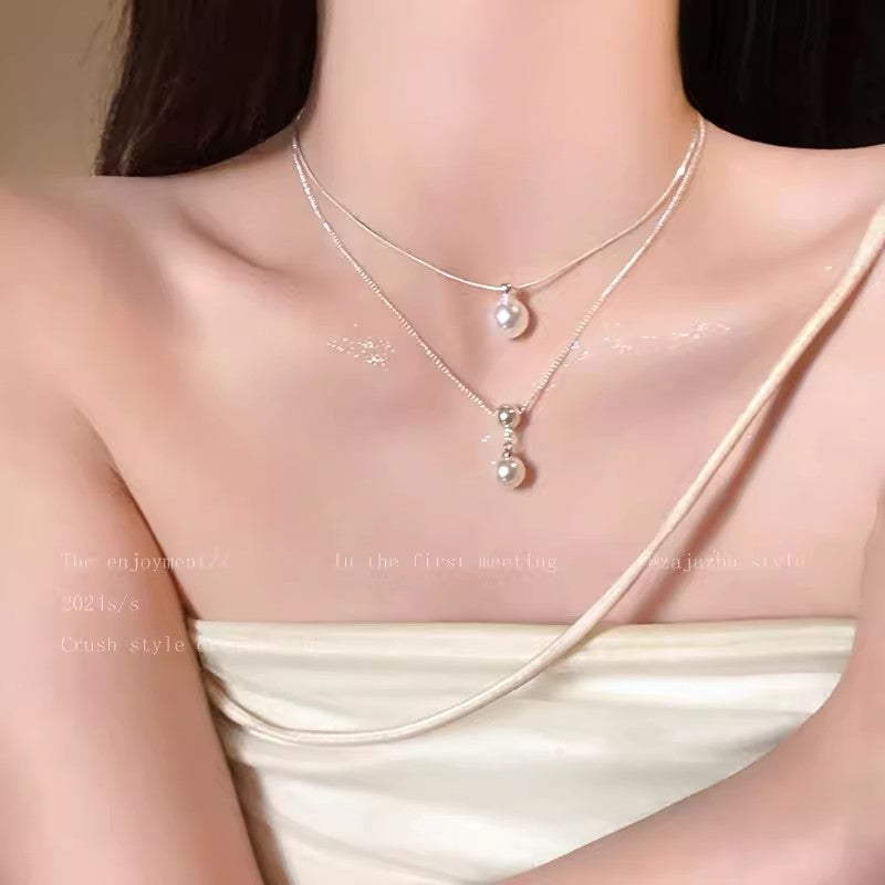 Wholesale Pearl Stacked Tassel Clavicle Chain Necklace Chain