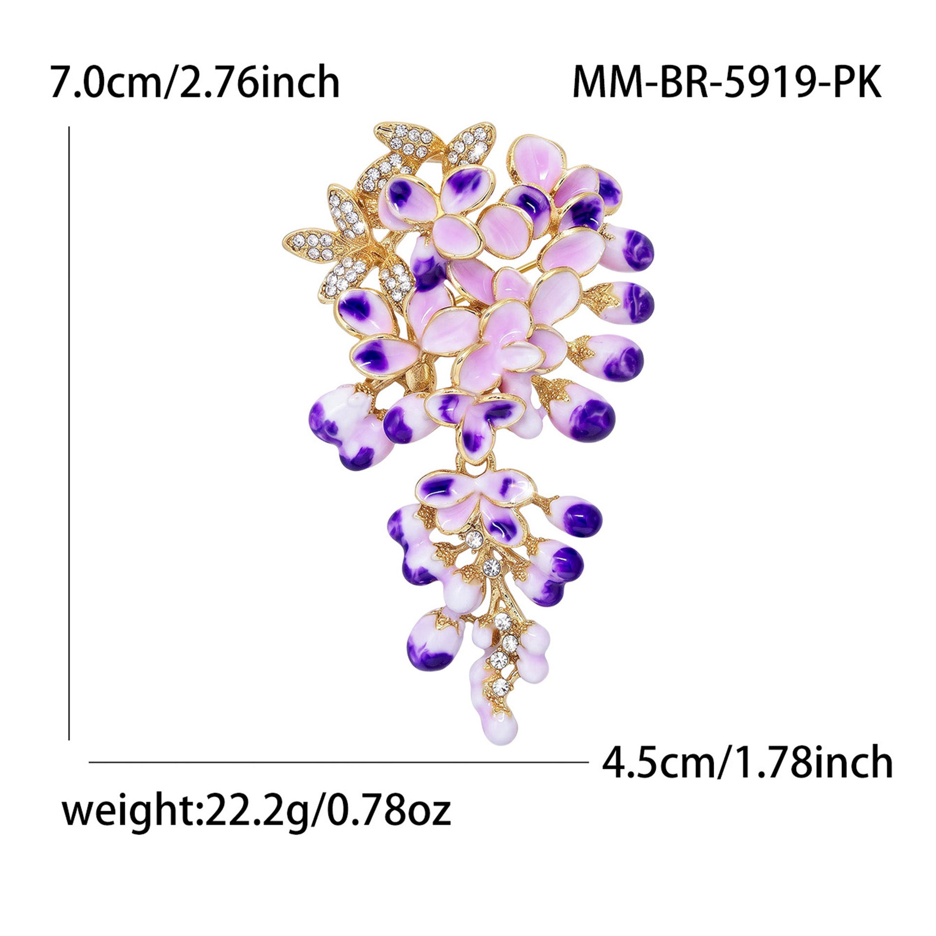 Wholesale Elegant Wisteria Flower Brooch Alloy Enamel Decorative Pin Women Suit Coat Gift Boutique Accessory