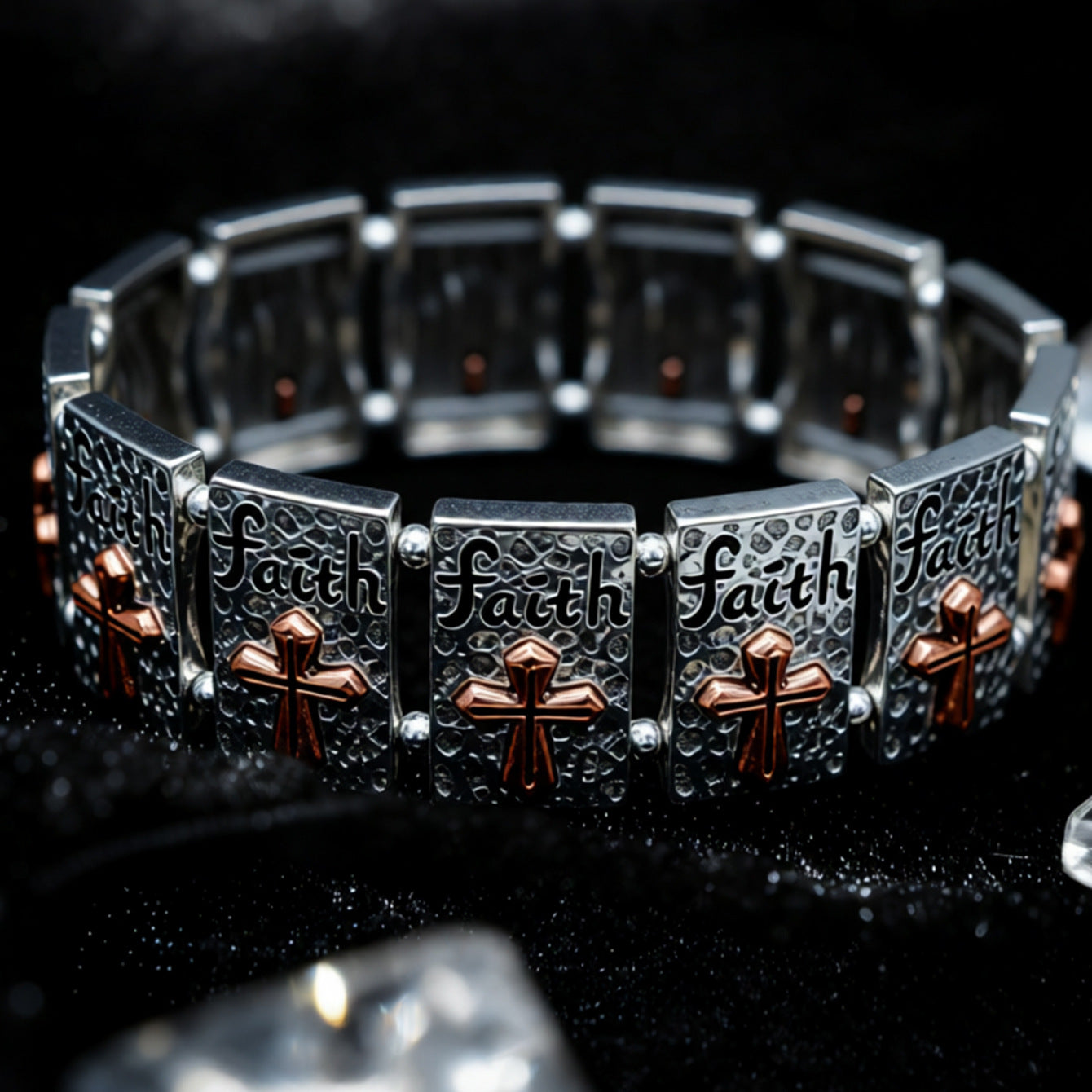 Wholesale Retro Square Heart-Shaped Clover Pattern Bracelet Elastic Beaded Zinc Alloy Fashion Accessory