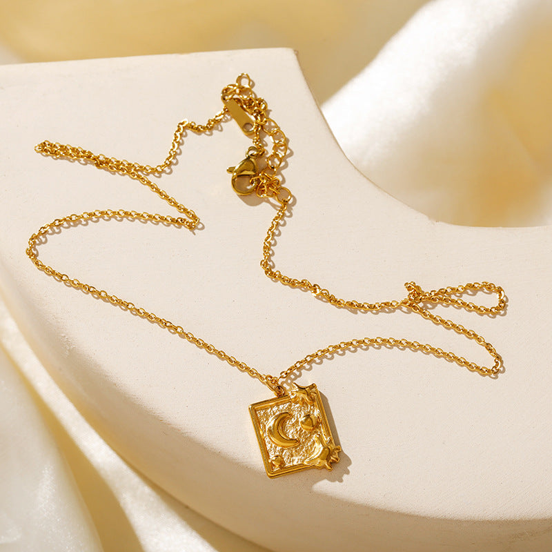 Wholesale 18k Gold Plated Stainless Steel Jewelry Star Moon Square Pendant Oil Pressure Clavicle Chain