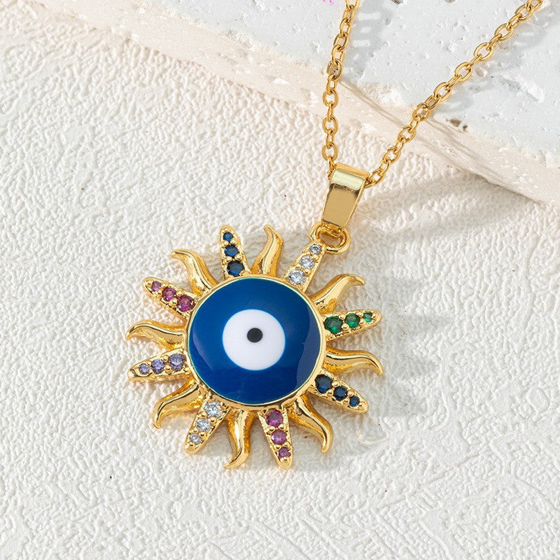 Wholesale Bohemian Evil Eye Pendant Necklace Copper Zircon Drop Oil Fashion Accessory Boutique Resale