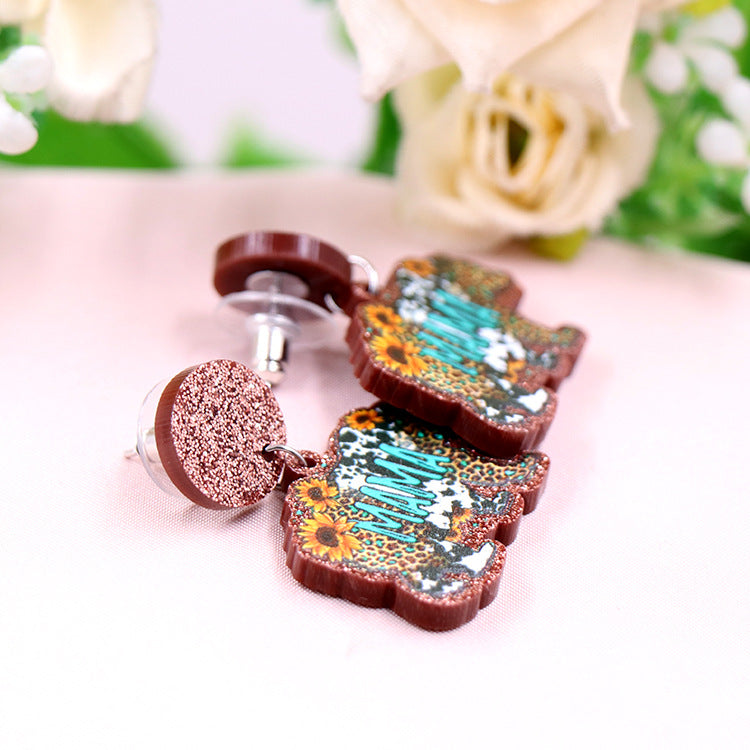 Wholesale Acrylic Bear mama earrings acrylic jewelry