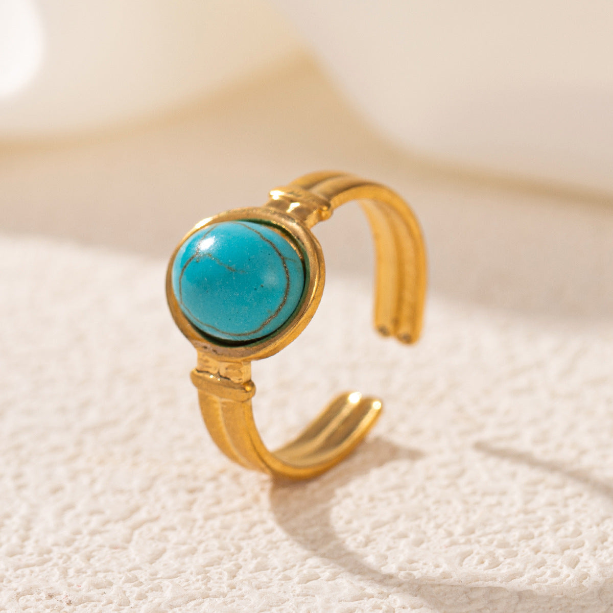 Wholesale Stainless Steel 18K Gold Open Turquoise Ring
