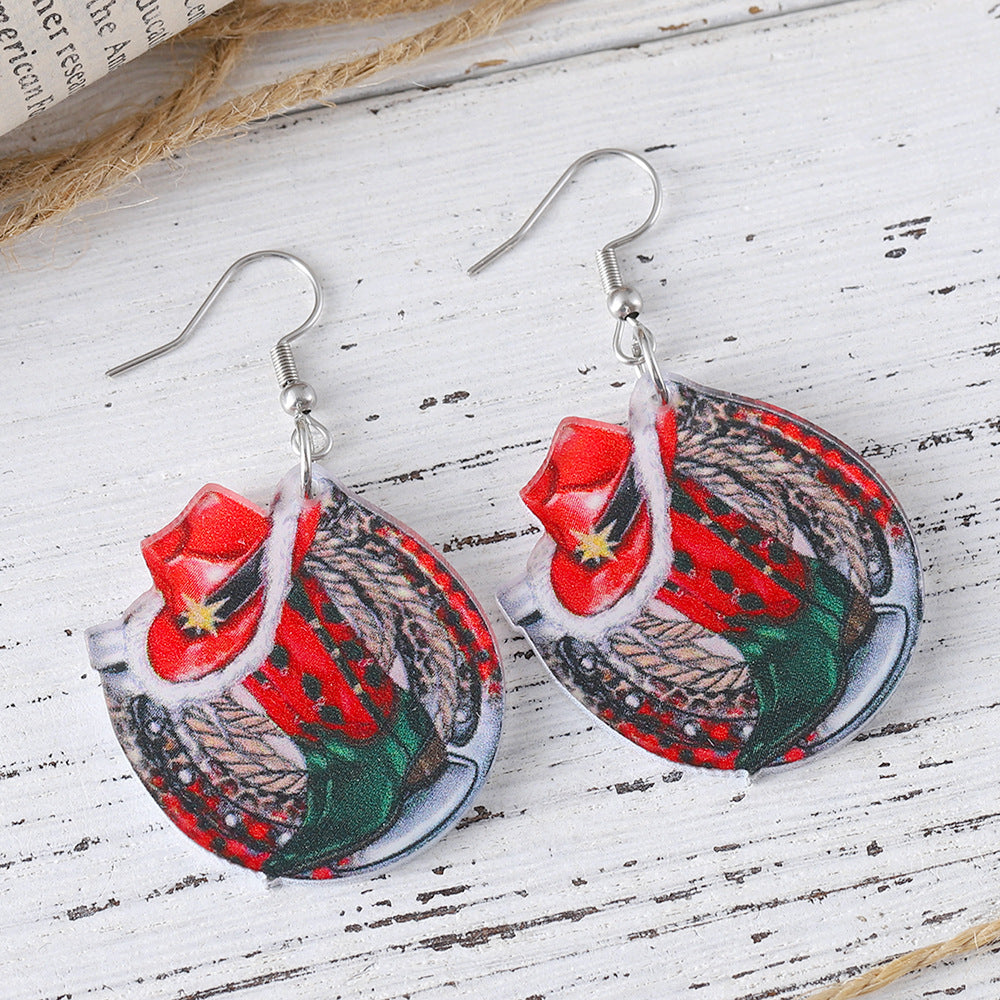 Wholesale Christmas western style western cowboy hat cowboy boots horseshoe acrylic earrings