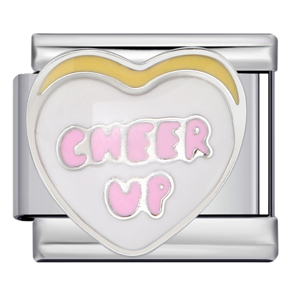 Wholesale 5pcs Italian Charm Bracelet 9mm DIY Splicing Heart English Series Stainless Steel Composable Bracelet