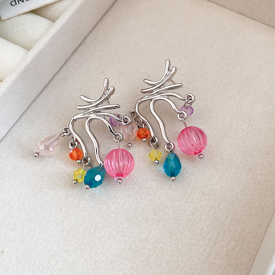 Wholesale Korean style dopamine-infused glass sweet tassel earrings