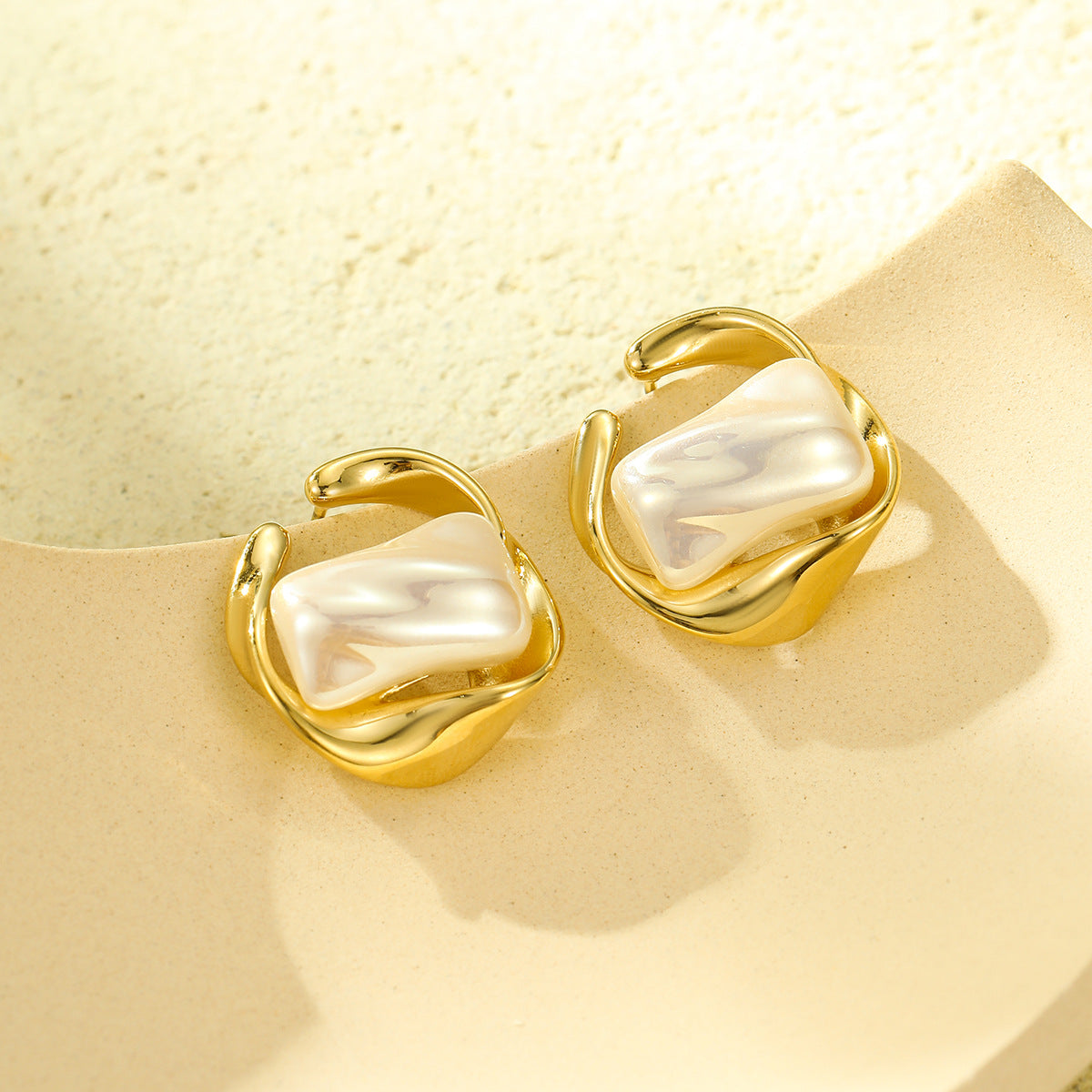 Wholesale Titanium Steel Irregular Geometric Pearl Light Luxury Earrings