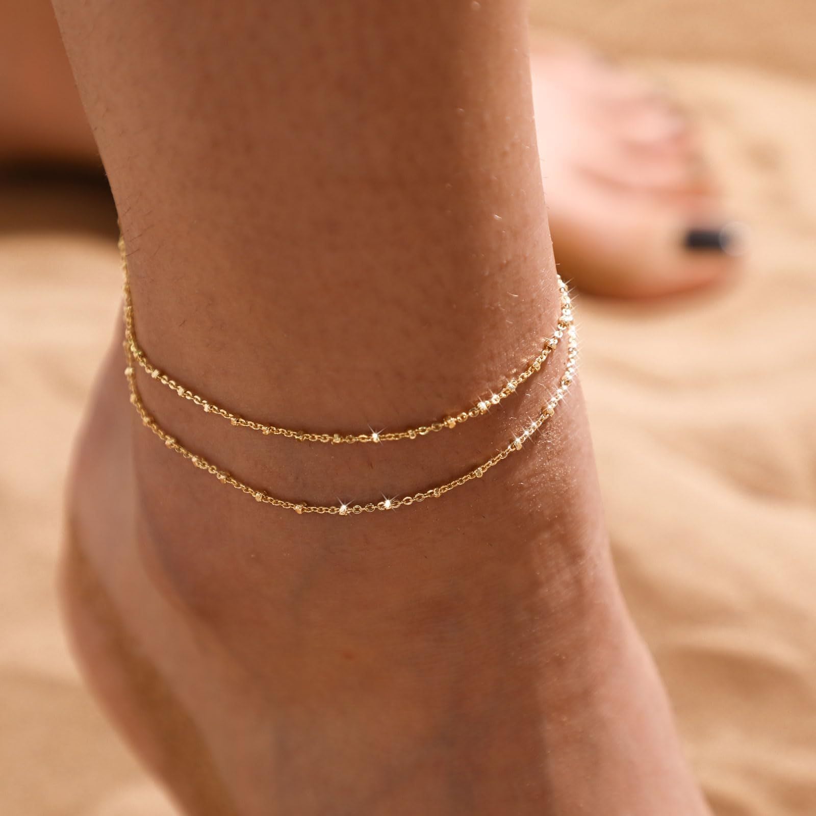 Wholesale  Silver Love Anklet Copper Millet Beads Double Layer Adjustable Foot Accessories