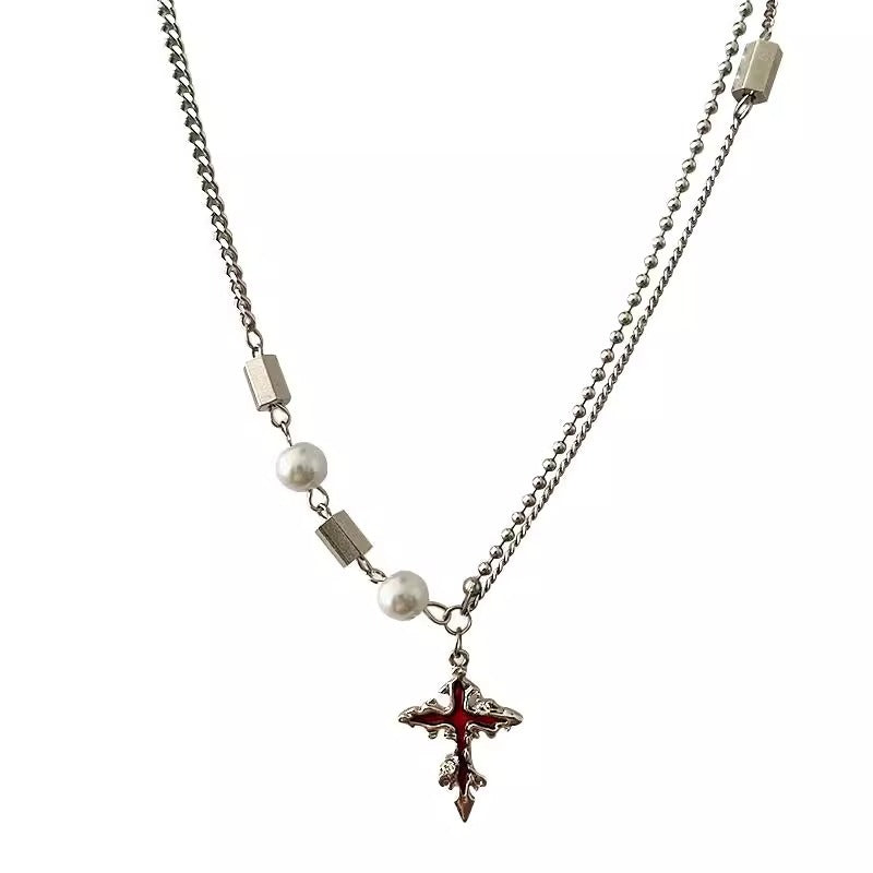 Wholesale  Titanium Steel Black Cross Pendant Necklace  Light Luxury  Accessories