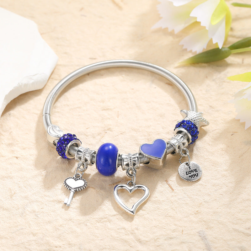 Wholesale Stainless Steel Diamond Finish Heart Bracelet For Women Chic Vintage Jewelry Accessory