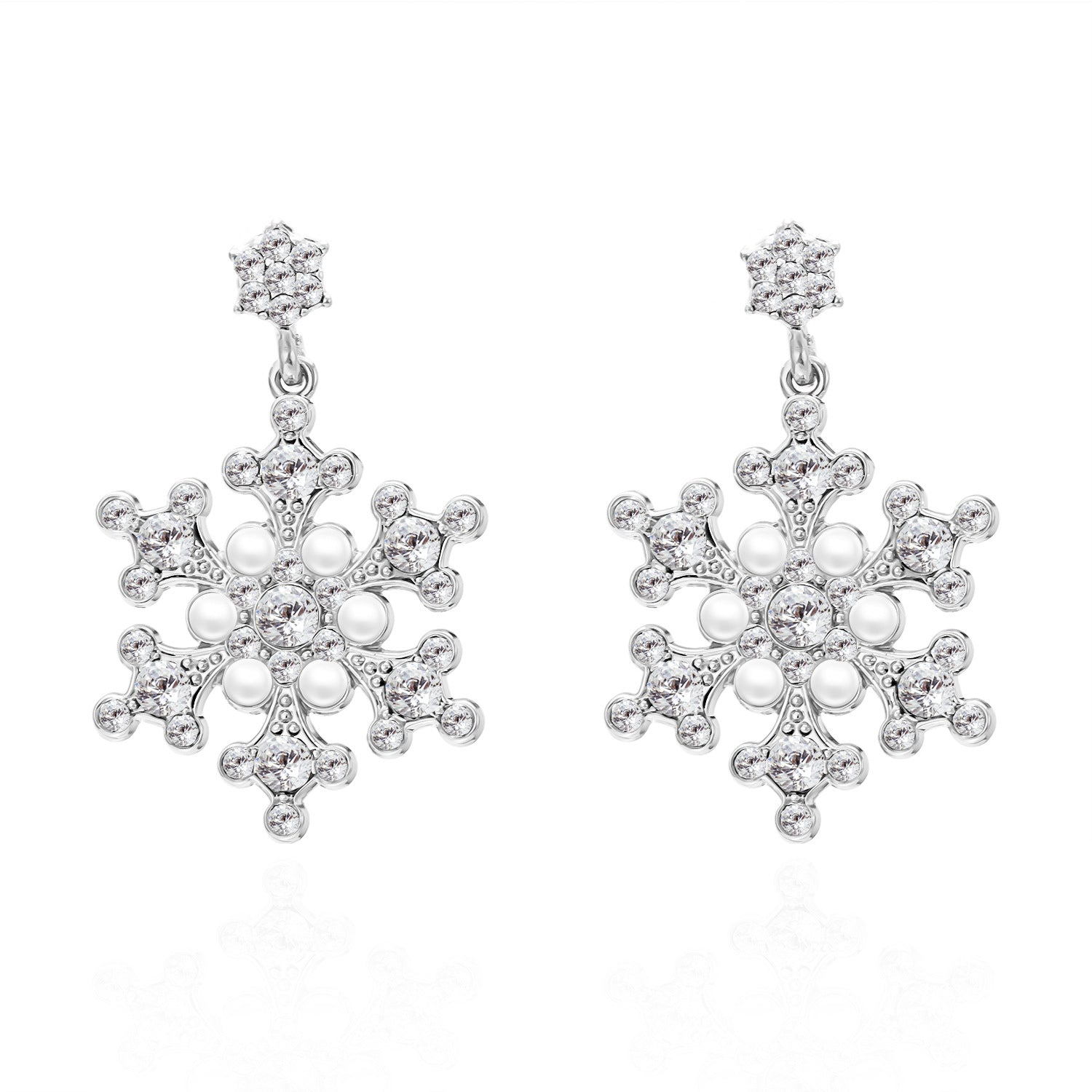 Wholesale  Christmas Earrings  Diamond Pearl Winter Christmas Snowflake Earrings