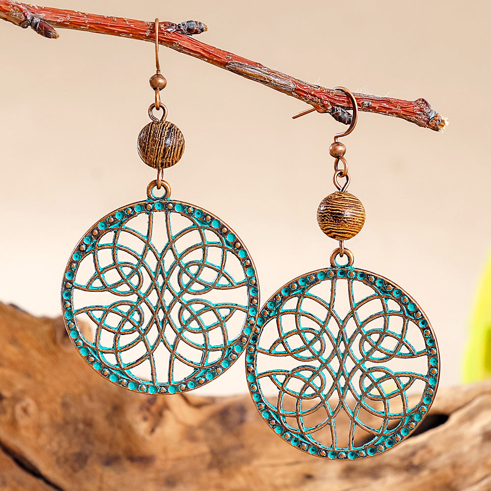 Wholesale Retro Ethnic Earrings Set Alloy Geometric Turquoise Tassel Trendy Party Accessory Gift
