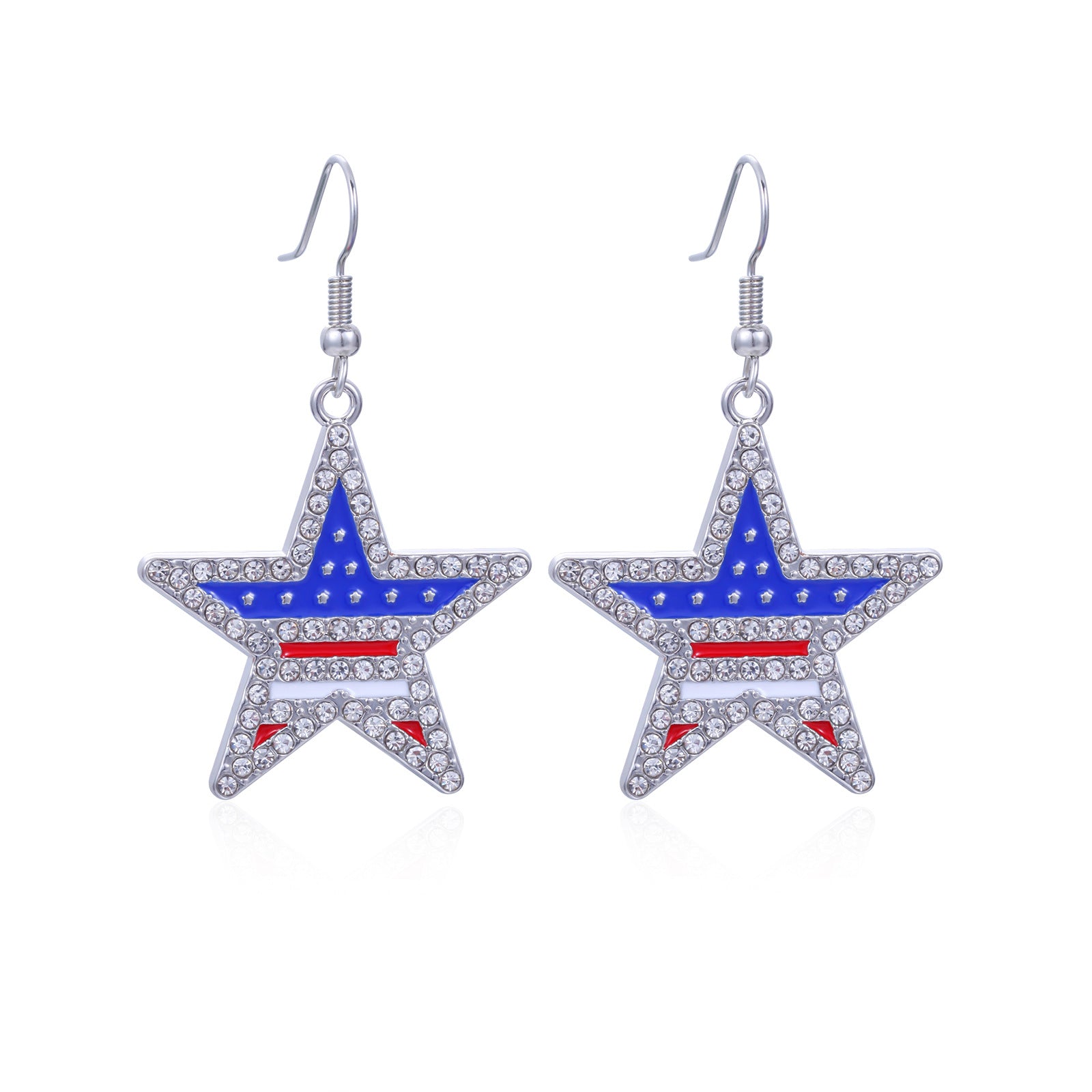 Wholesale American Independence Day Alloy Oil Drop Flag Pentagram Angel Earrings ACC-ES-BinLi003