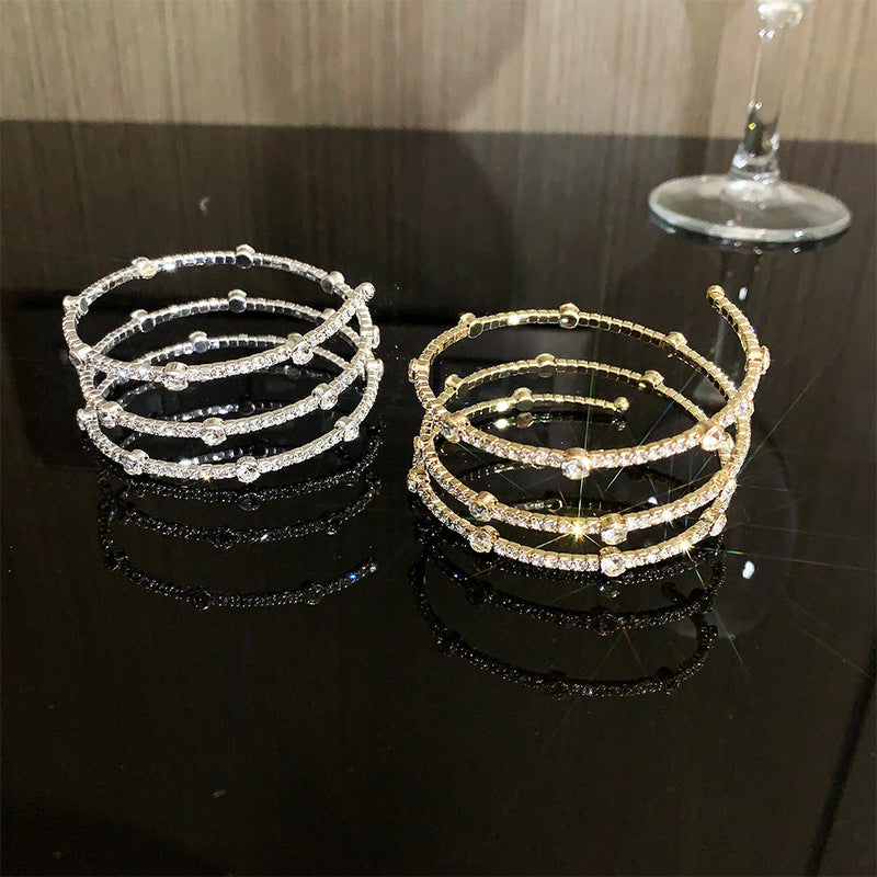 Wholesale Alloy Electroplated Bracelet with Multiple Rows of Ring Opening Rhinestones Layered Bracelet Set ACC-BT-Miaosi002