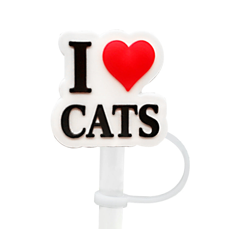 Wholesale 10pcs Cute Cat 10mm PVC Straw Cover Soft Straw Tube Cap ACC-SCR-YiBang013