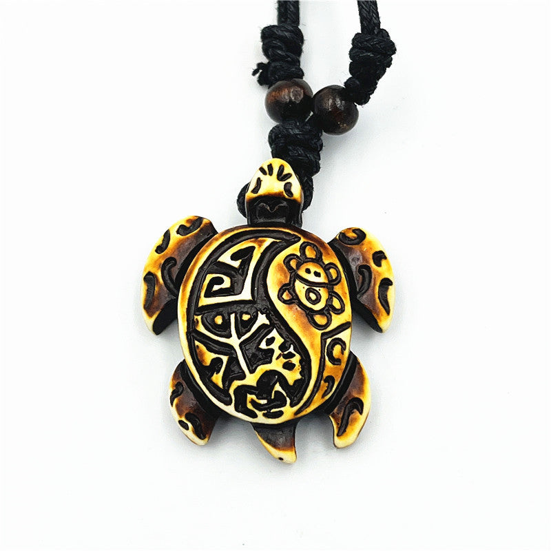 Wholesale Vintage Turtle Necklace Carved Turtle Pendant Resin Sweater Chain ACC-NE-ShuangDe001
