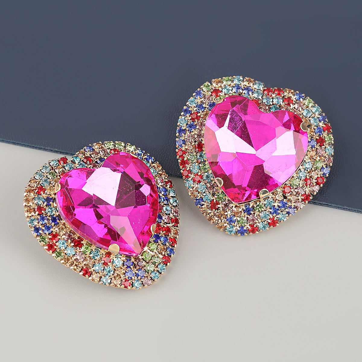 Wholesale diamond heart shaped glass diamond alloy earrings ACC-ES-JL014