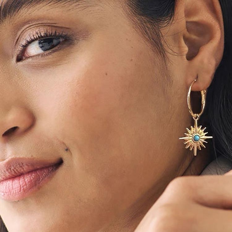 Wholesale Bohemian Sunflower Blue Turquoise Earrings