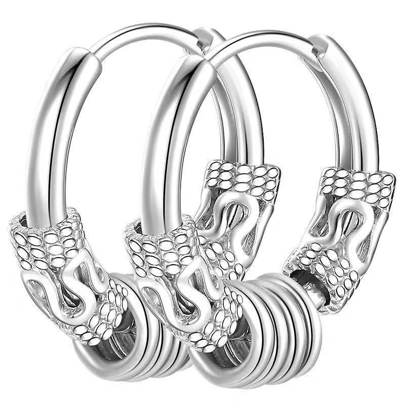 Wholesale Titanium Steel Dragon Pattern Earrings Trendy Korean Style for Men Everyday Wear Jewelry Accessory